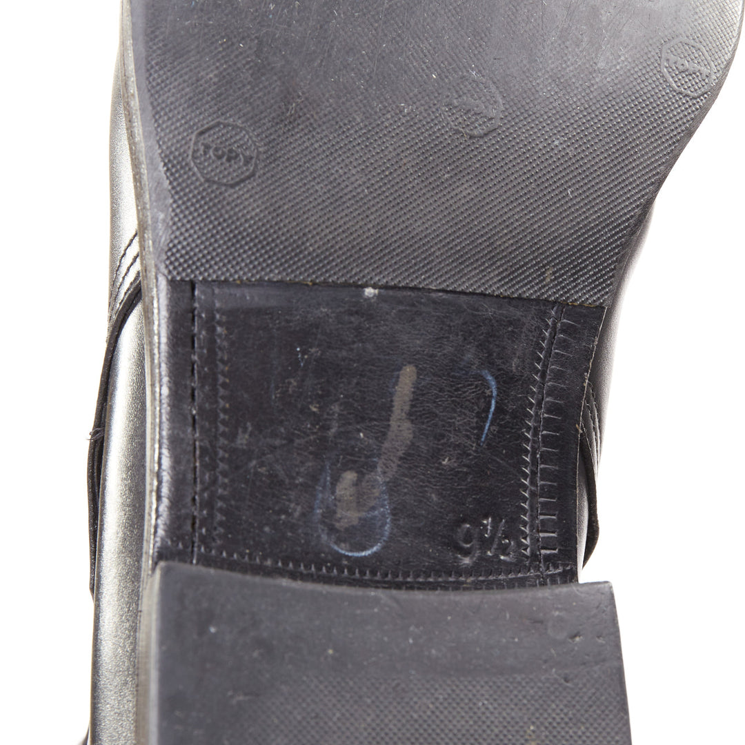 PRADA black calfskin silver rear buckle overlap round  ankle boots UK9.5 EU43.5