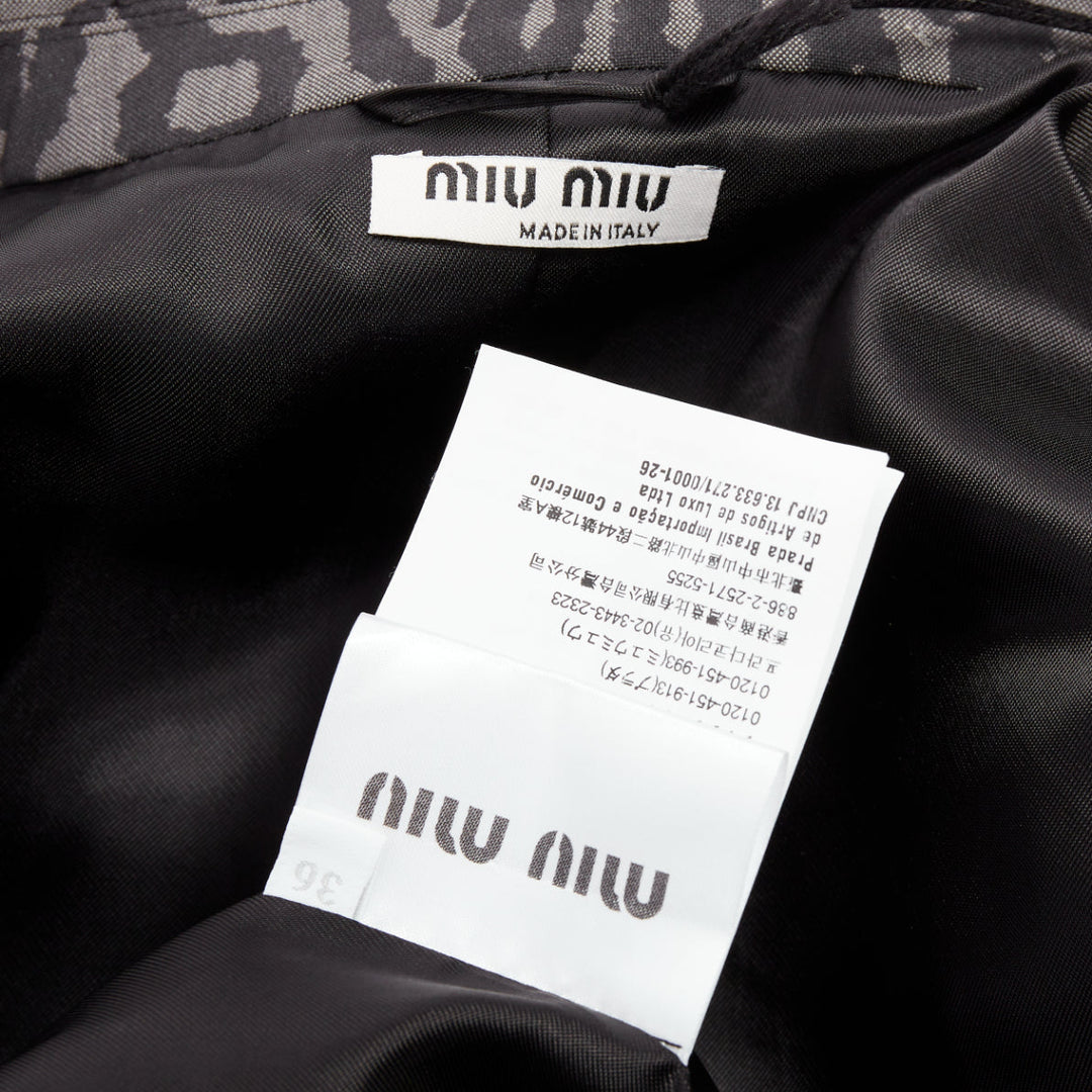 MIU MIU 2019 grey virgin wool mohair leopard logo back blazer jacket IT36 XXS