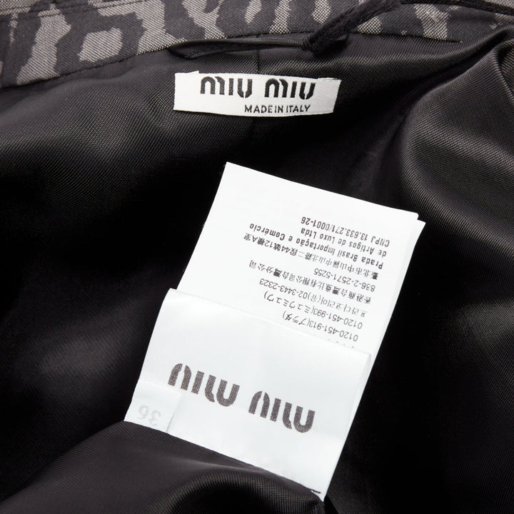 MIU MIU 2019 grey virgin wool mohair leopard logo back blazer jacket IT36 XXS