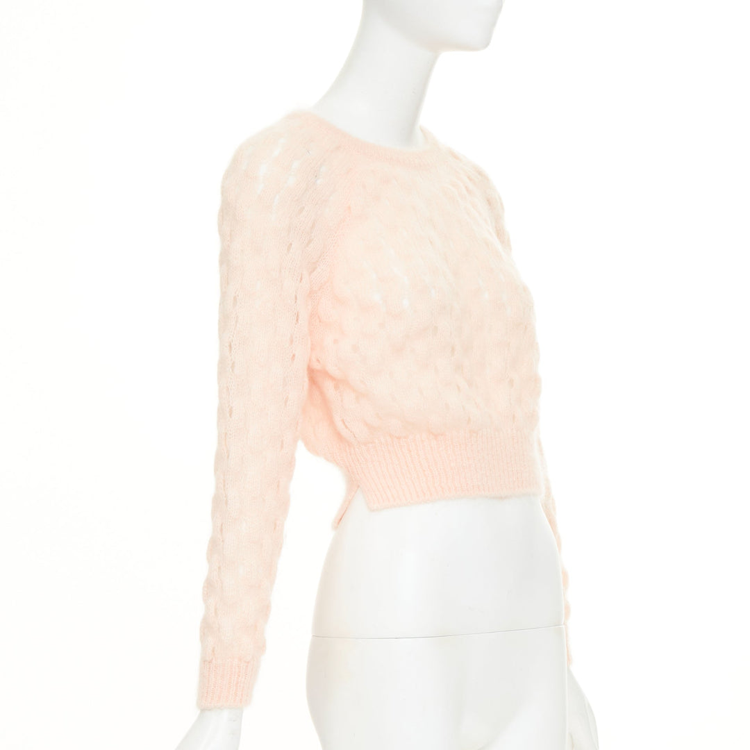 SIMONE ROCHA 2023 peach pink mohair blend bubble knit cropped sweater XS