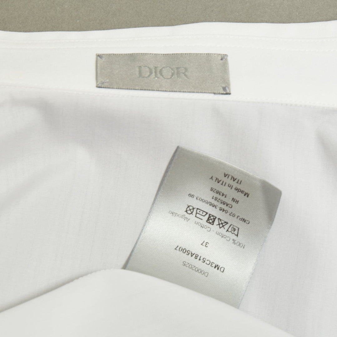 DIOR HOMME white solid cotton bee embroidered logo button down shirt EU37 XS