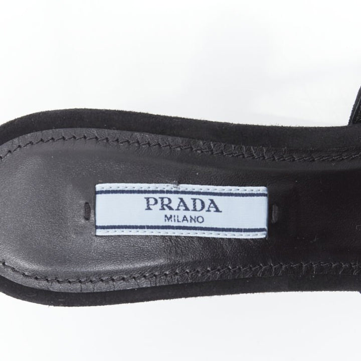 PRADA 2019 blue crystal rhinestone strappy open toe mid heel sandal EU36