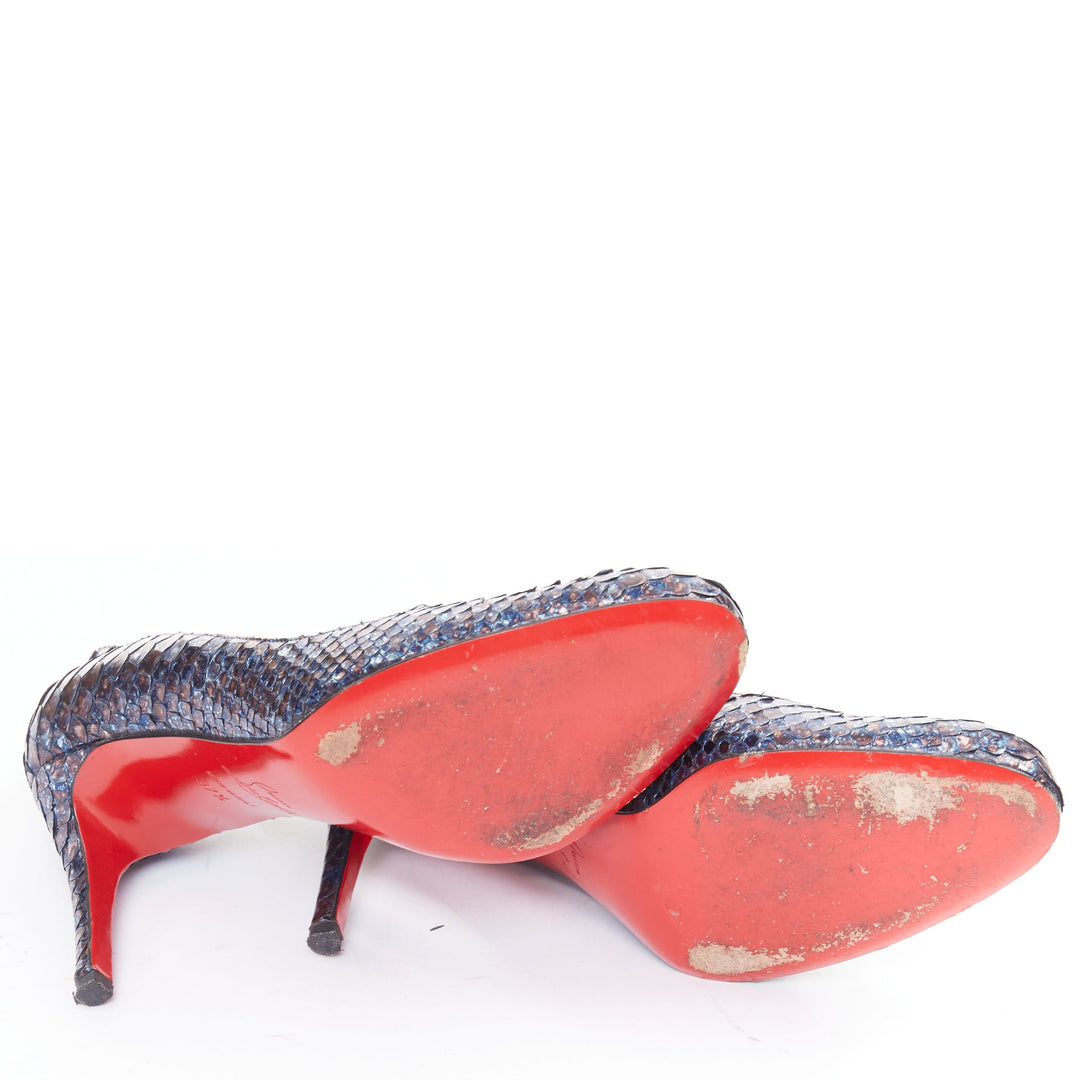 CHRISTIAN LOUBOUTIN Simple Pump 85 Acid Blue scaled almond toe pump EU37.5