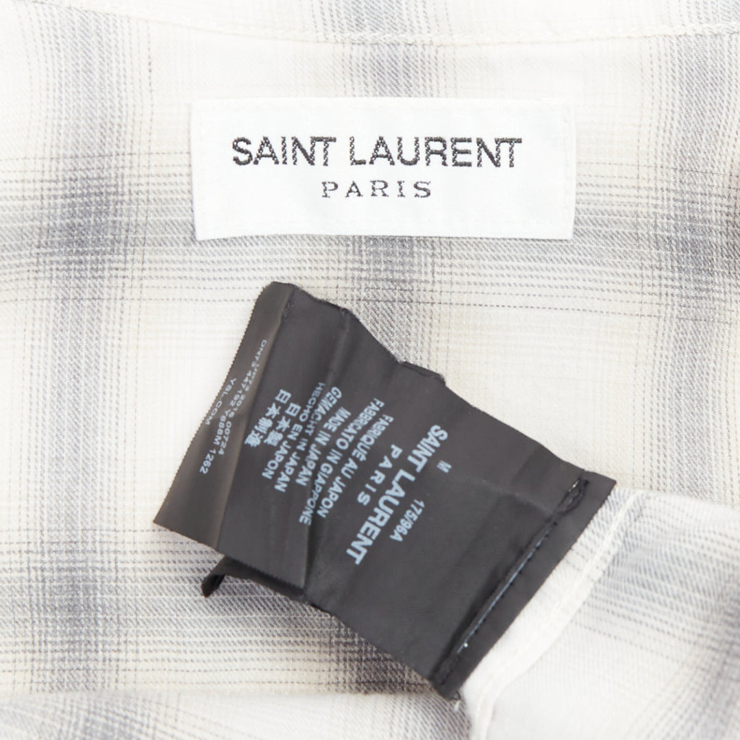 SAINT LAURENT 2016 grey cream checked resin snap buttons shirt M