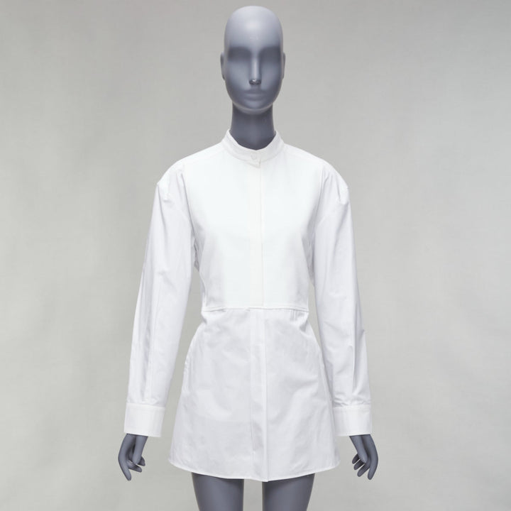 VALENTINO white cream cotton waffle front tie pleated back tux shirt IT36 XXS
