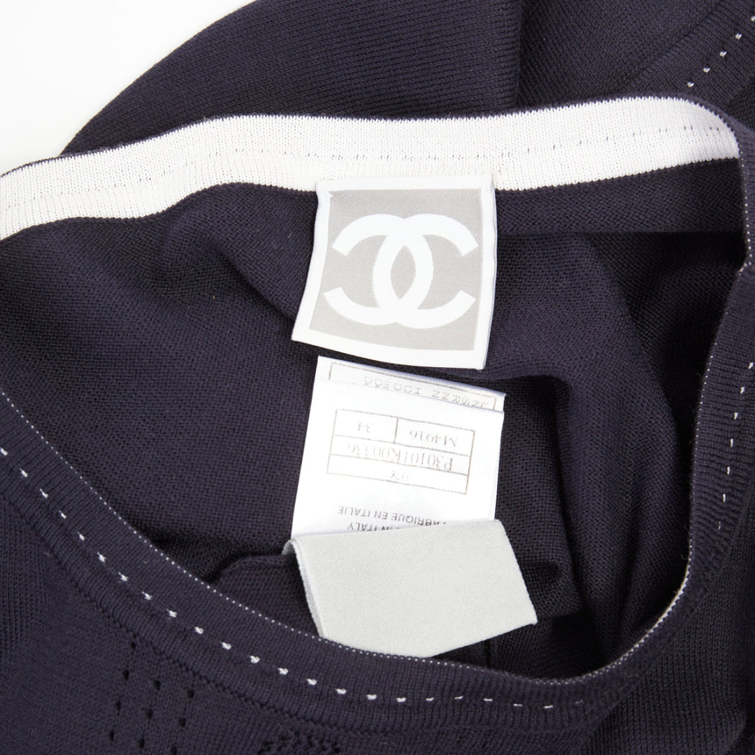 CHANEL SPORT 07C Vintage vertical logo intarsia knit short sleeve top FR34 XXS