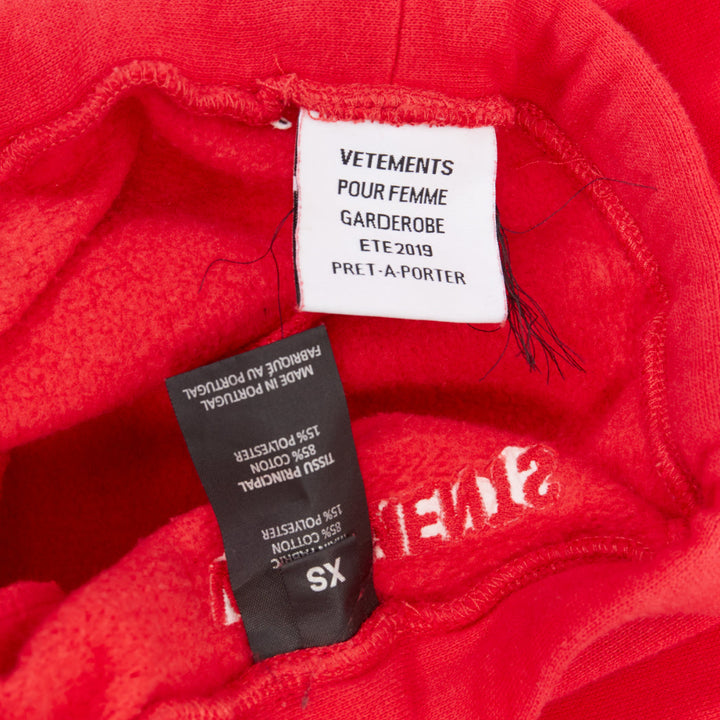 VETEMENTS Demna 2019 red cotton embroidered logo wide flared sweat pants XS