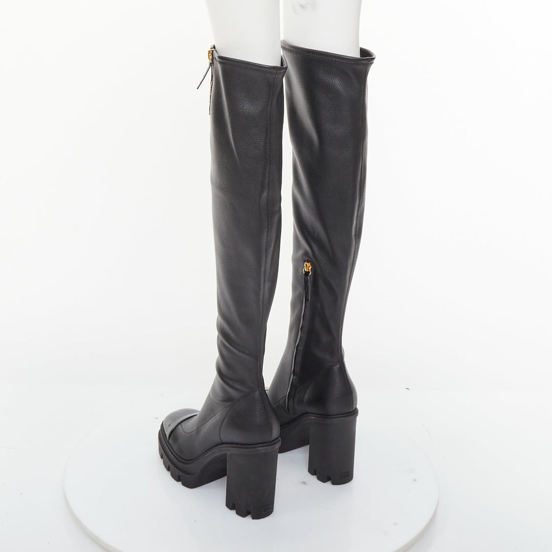 GIUSEPPE ZANOTTI Circus black stretch nappa patent cap toe boots EU39