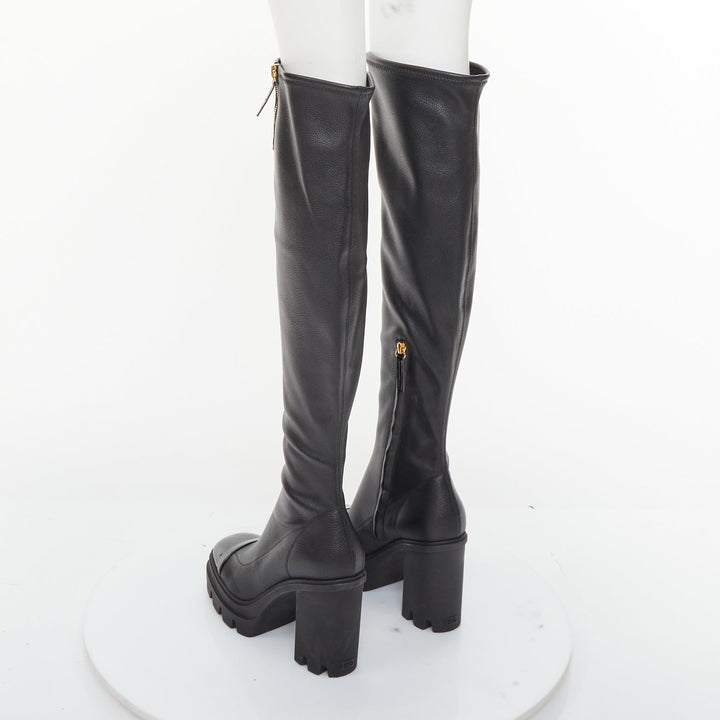 GIUSEPPE ZANOTTI Circus black stretch nappa patent cap toe boots EU39