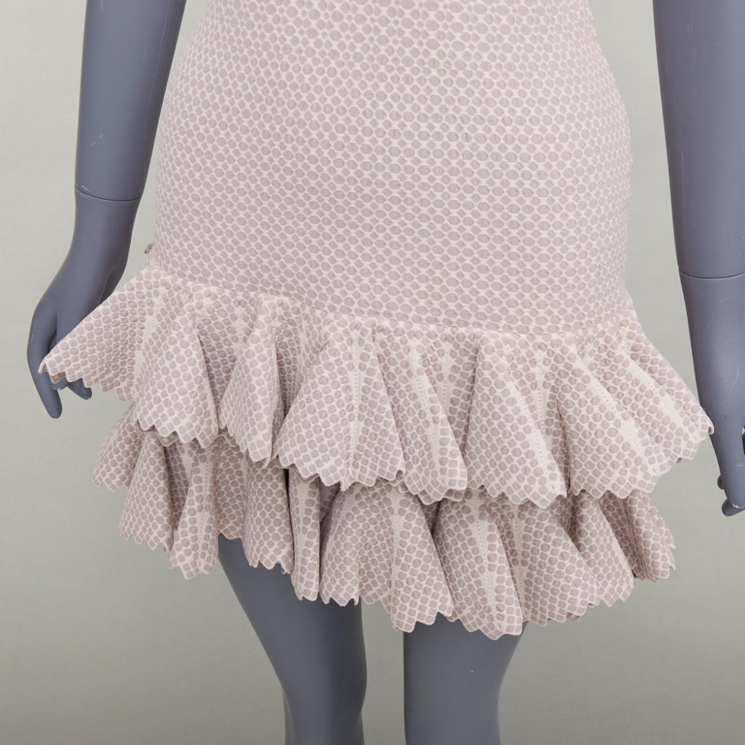 ALAIA  2011 pink beige textured dot weave scalloped ruffle mermaid dress FR36 S