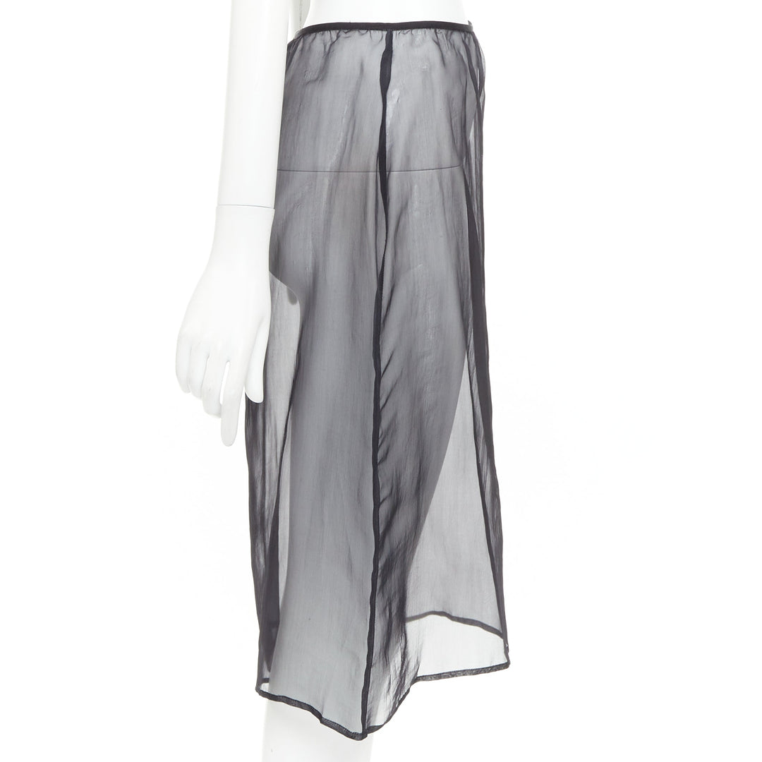 DRIES VAN NOTEN black 100% silk sheer high waist knee skirt FR36 S