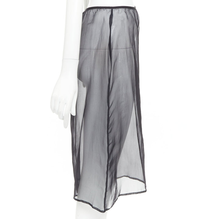 DRIES VAN NOTEN black 100% silk sheer high waist knee skirt FR36 S