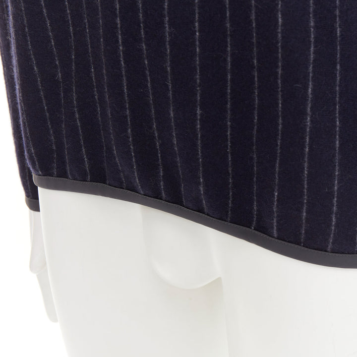 SEASE Drone Hood navy virgin wool cashmere pinstripe trimmed hoodie S