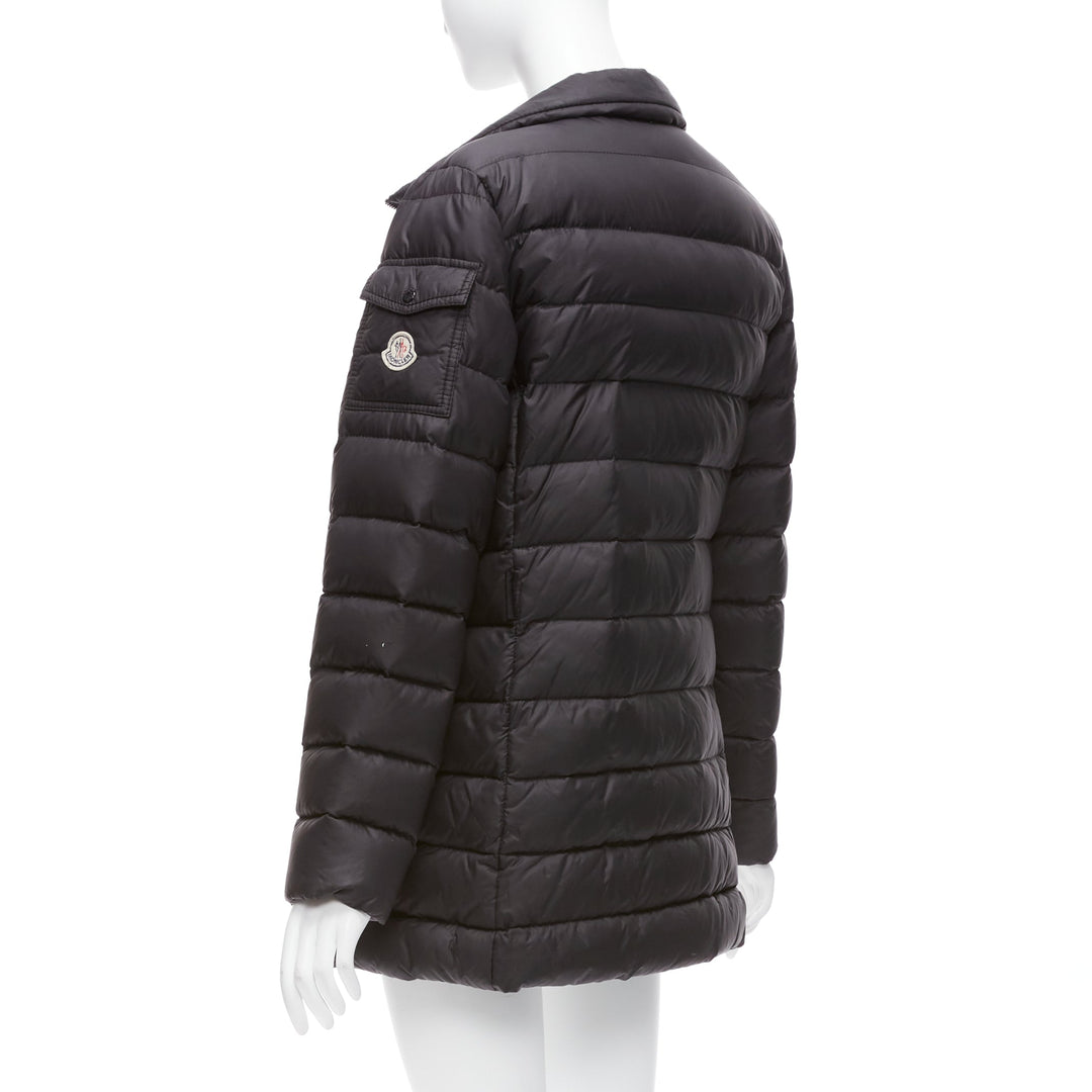 MONCLER Norme Afnor black quilted puffer zip front A line coat Sz3 L