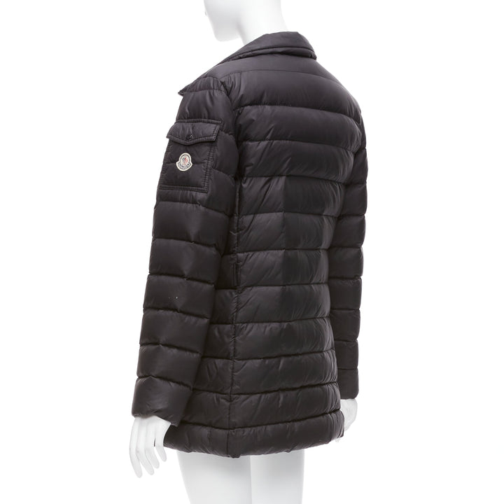 MONCLER Norme Afnor black quilted puffer zip front A line coat Sz3 L
