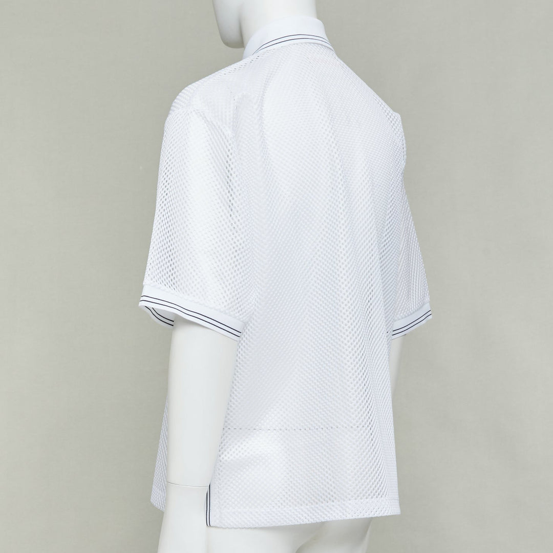 PRADA 2020 white sport mesh red logo half zip boxy polo shirt L
