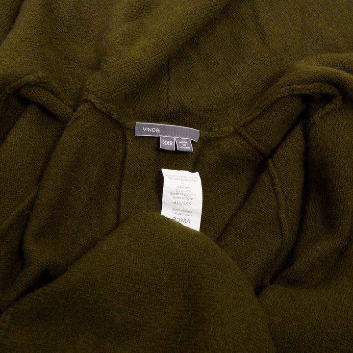VINCE dark green yak wool blend hooded asymmetric cardigan coat XXS