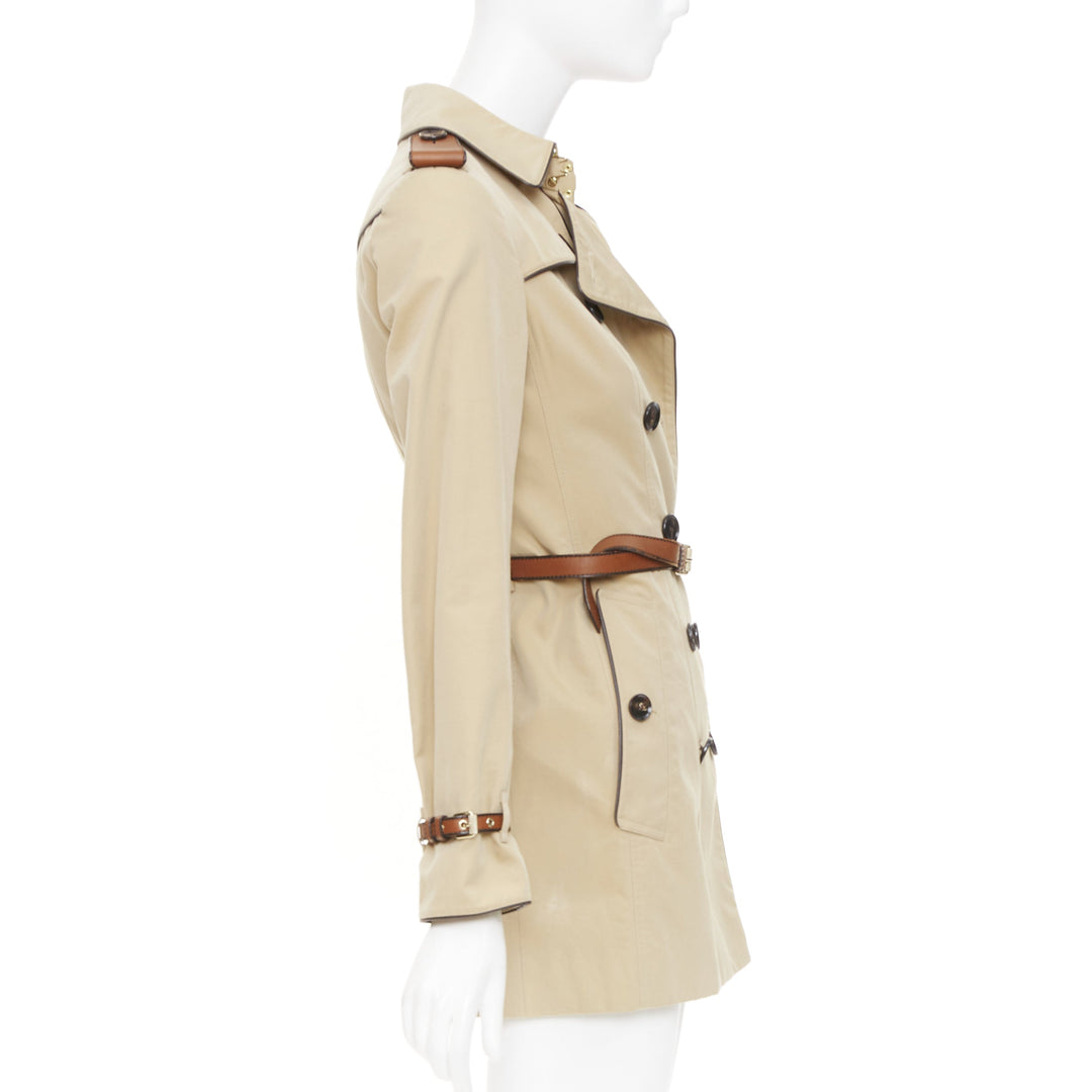 BURBERRY 2012 leather piped double breasted belted short trench coat IT36 XXS