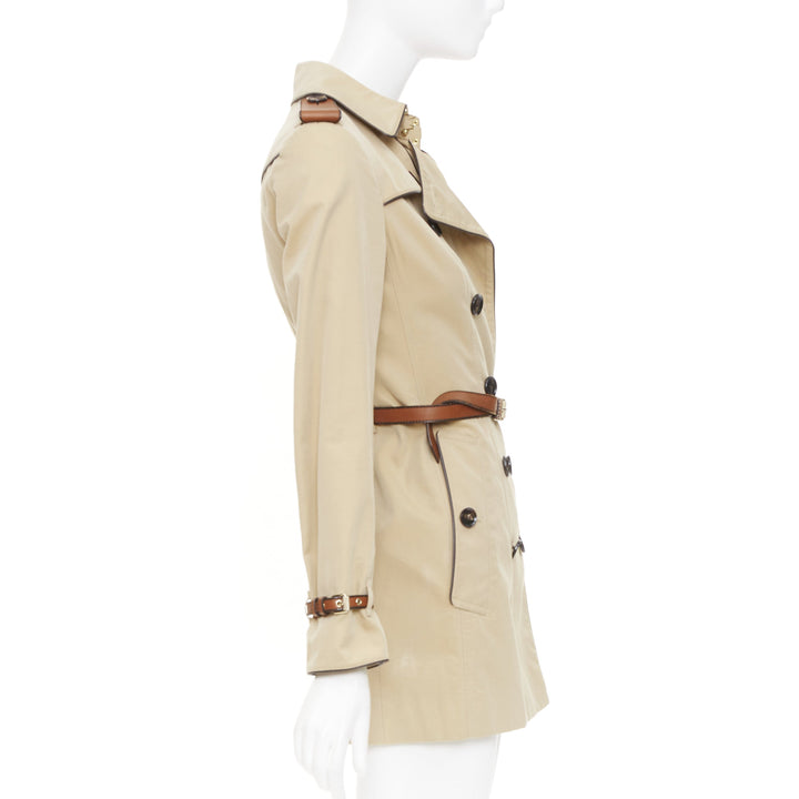 BURBERRY 2012 leather piped double breasted belted short trench coat IT36 XXS