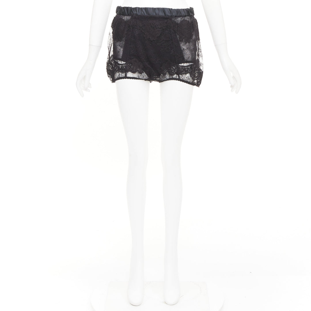 DOLCE GABBANA black floral lace overlay elastic silk bloomer shorts IT36 2XS