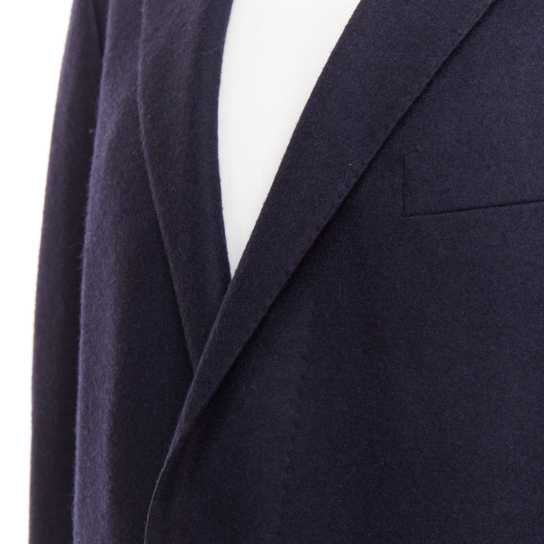 LANVIN navy wool overstitch seams notched lapel single breasted blazer EU52 XL