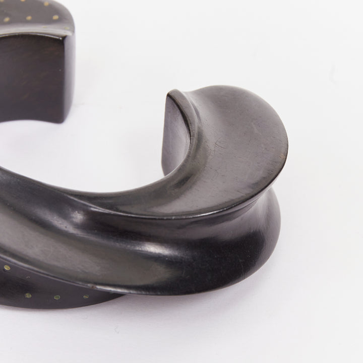 rare PATRICIA VON MUSULIN  Vintage 1990s Modernism ebony wood gold dot bangle