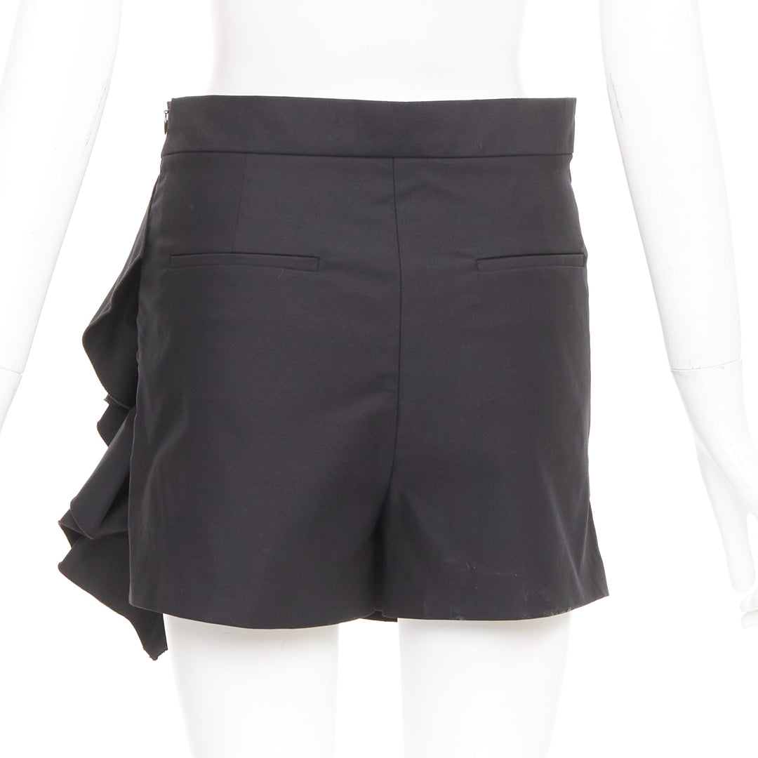 RED VALENTINO 2019 black high waisted side ruffle drape trim mini skorts IT38 XS