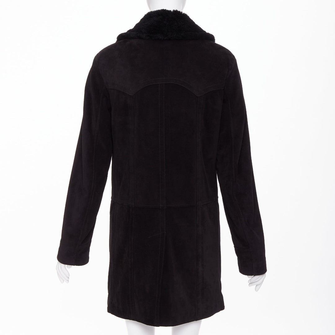 SAINT LAURENT 2022 black suede shearling lined double breasted coat EU44 XS