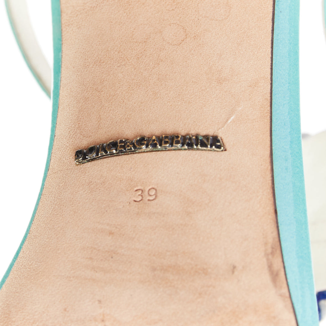 DOLCE GABBANA Majolica print floral embellished  T-strap high heel sandals EU39