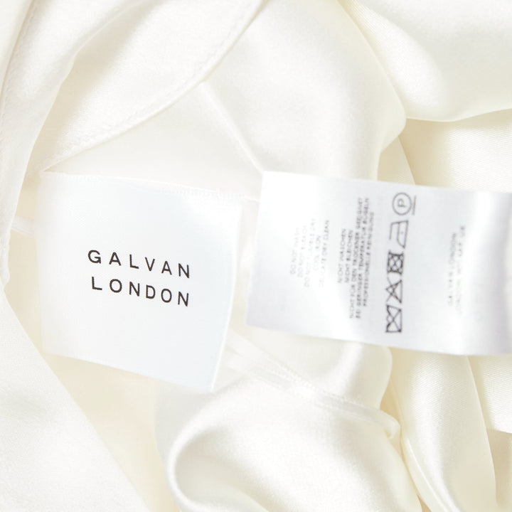 GALVAN Pandora Bridal ivory white satin halter neck drape sash midi dress FR38 S