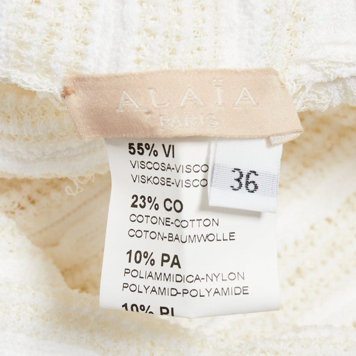 ALAIA ivory viscose blend tiered horizontal knit fit flared skirt FR36 S