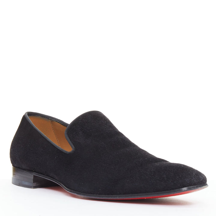 CHRISTIAN LOUBOUTIN Dandelion black suede classic minimal slip on loafers EU39.5