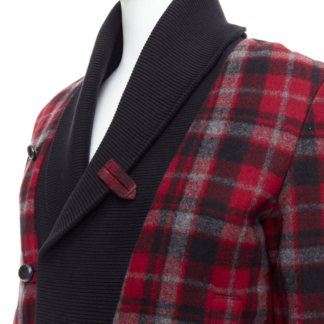 KRIS VAN ASSCHE red black virgin wool checkered cotton trim bomber IT46 S