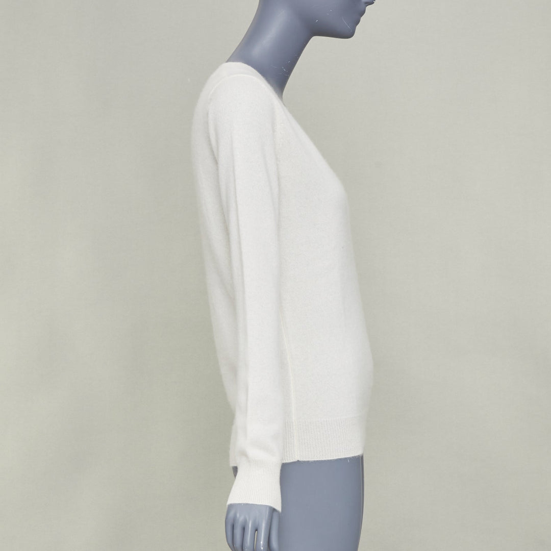 MADELEINE THOMPSON Nolte 100% cashmere cream V neck long sleeve sweater M