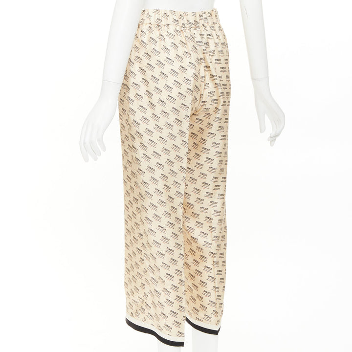 GUCCI  2017 100% silk beige invite stamp logo monogram pajama pants IT38 XS