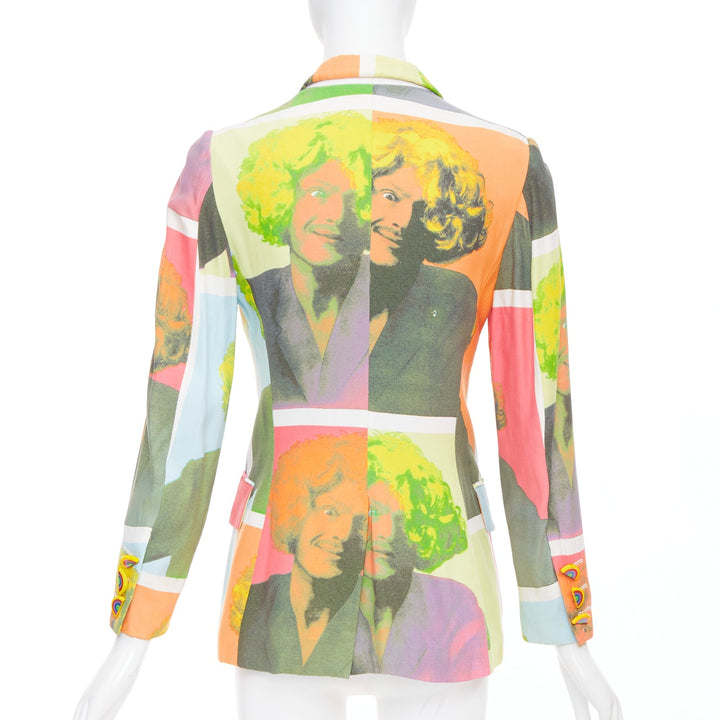 rare MOSCHINO 1994 Runway Pop Art Self Portrait rainbow button blazer IT38 XS