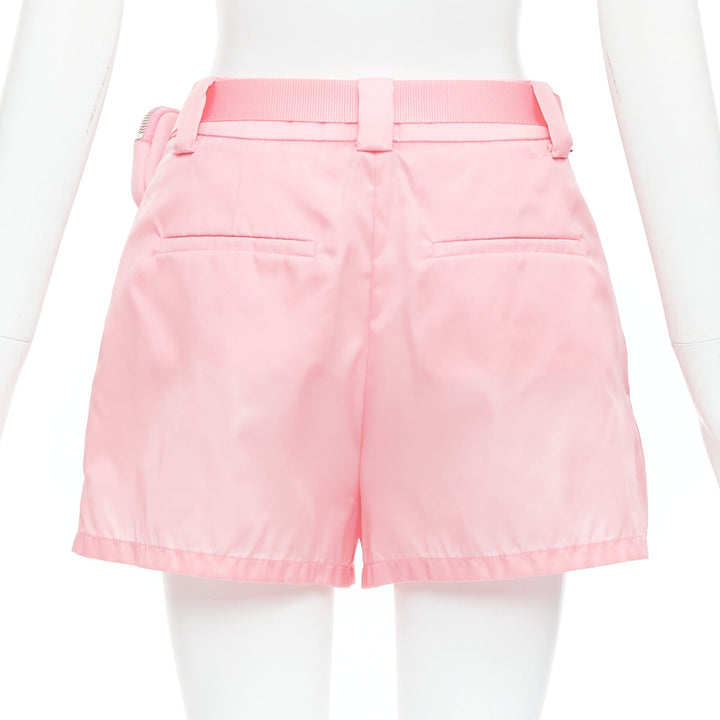 PRADA 2021 Re-Nylon pink triangle logo mini pouch high waist shorts IT38 XS