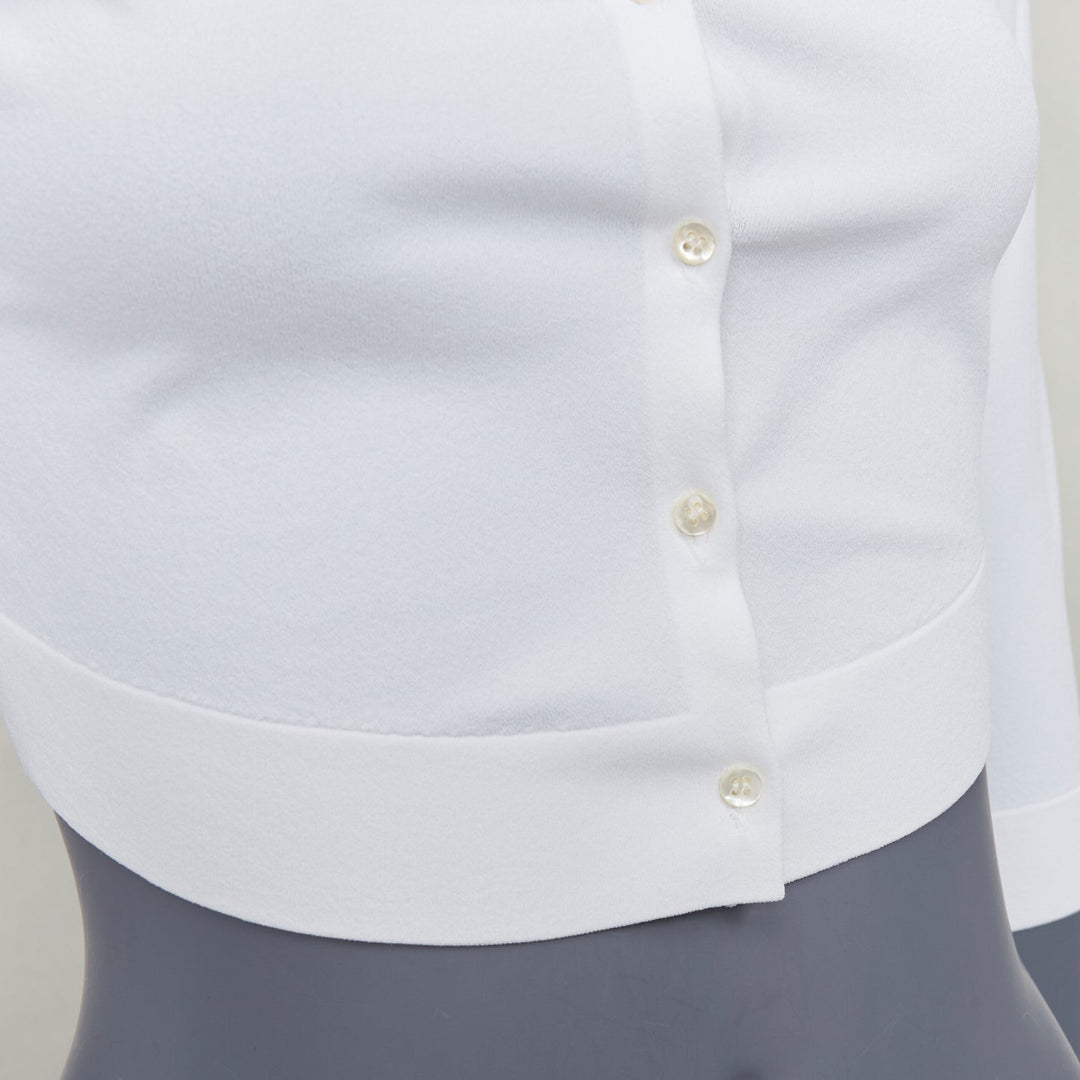 ALAIA off white viscose blend crew neck small buttons cropped cardigan FR36 S