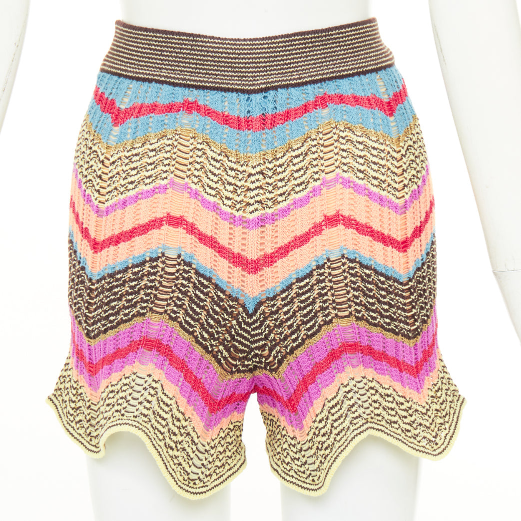 M MISSONI multicolor chevron zig zag cotton crochet knit beach shorts IT38 XS