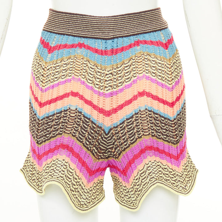 M MISSONI multicolor chevron zig zag cotton crochet knit beach shorts IT38 XS