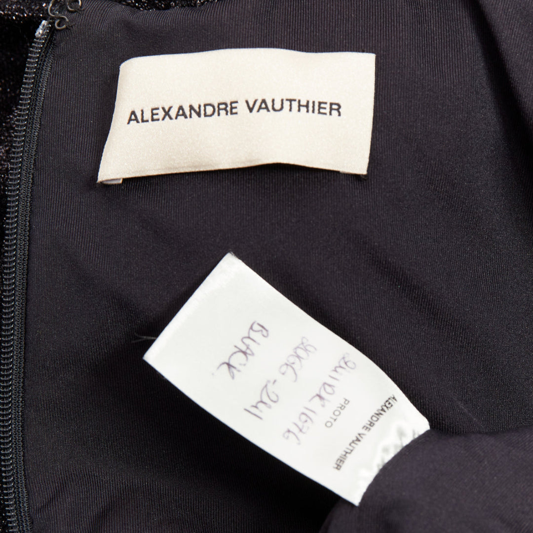 ALEXANDRE VAUTHIER black metallic lurex Power shoulder padded draped slit gown