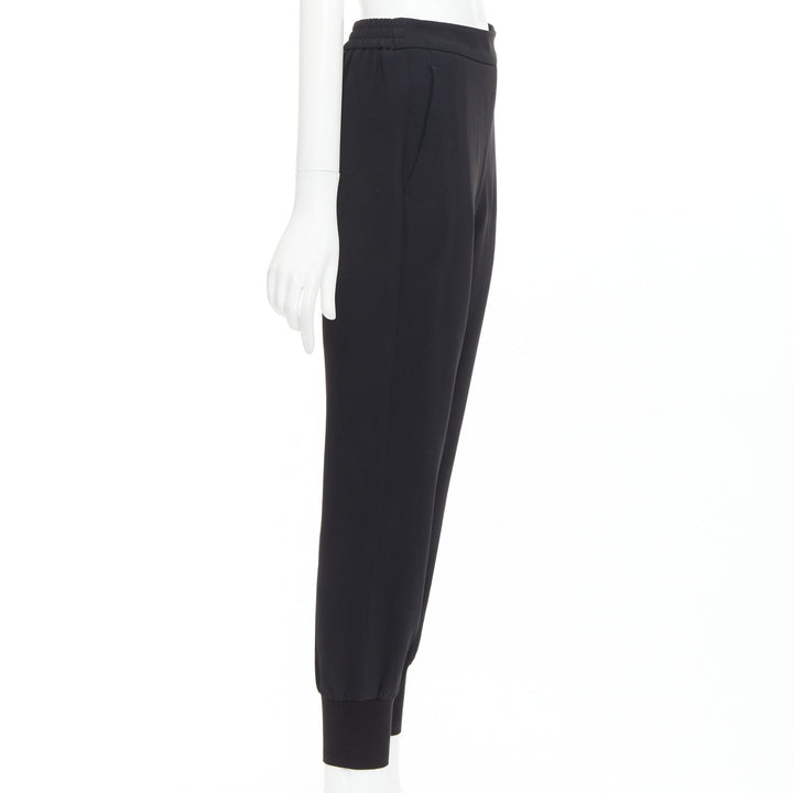 STELLA MCCARTNEY black cotton rib trim ruched back jogger pants IT36 XXS