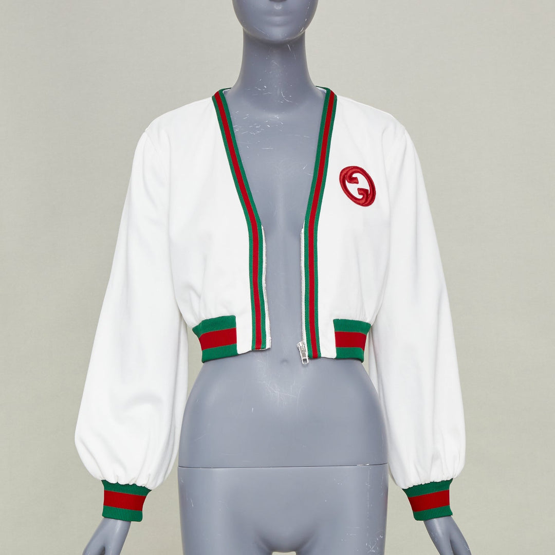 GUCCI 2023 green red Web stripe interlocking G logo crop mesh track jacket XS