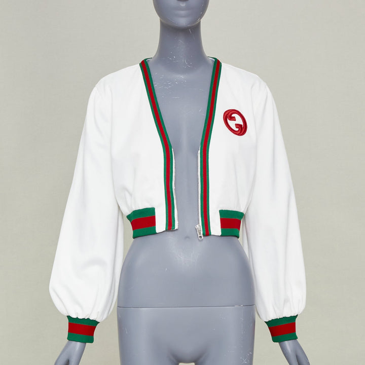 GUCCI 2023 green red Web stripe interlocking G logo crop mesh track jacket XS