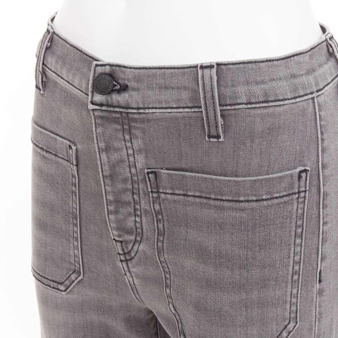 NILI LOTAN Florence grey washed denim patch pockets flare jeans 26"