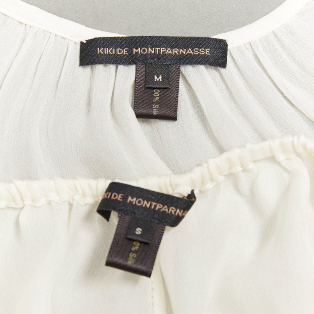 KIKI DE MONTPARNASSE silk cream babydoll bow tiered bloomer nightwear set M