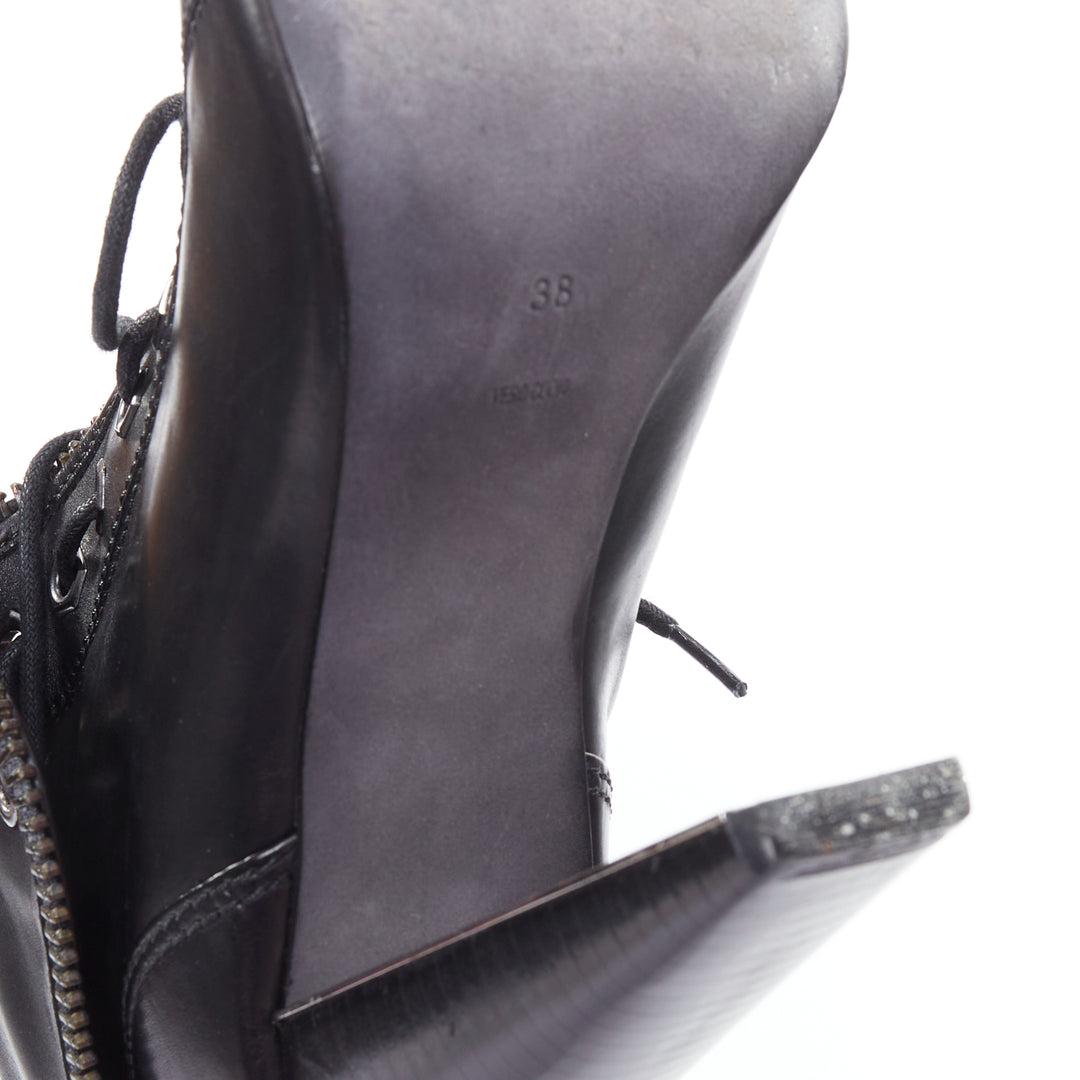 ALEXANDER WANG Frejal Runway black leather layered zipper peep toe boots EU38