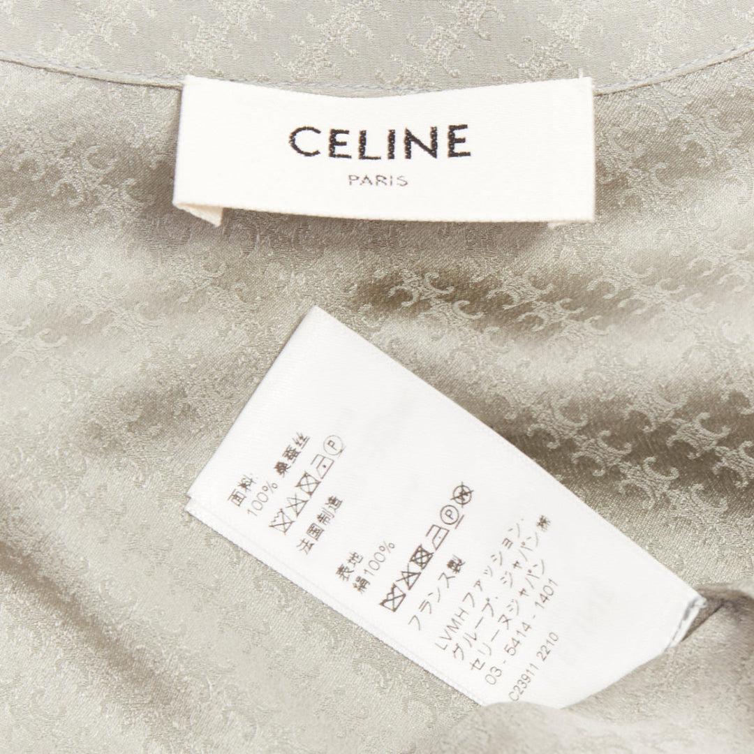 CELINE silk Triomphe Chain Jacquard embroidered logo crop blouse shirt FR36 S