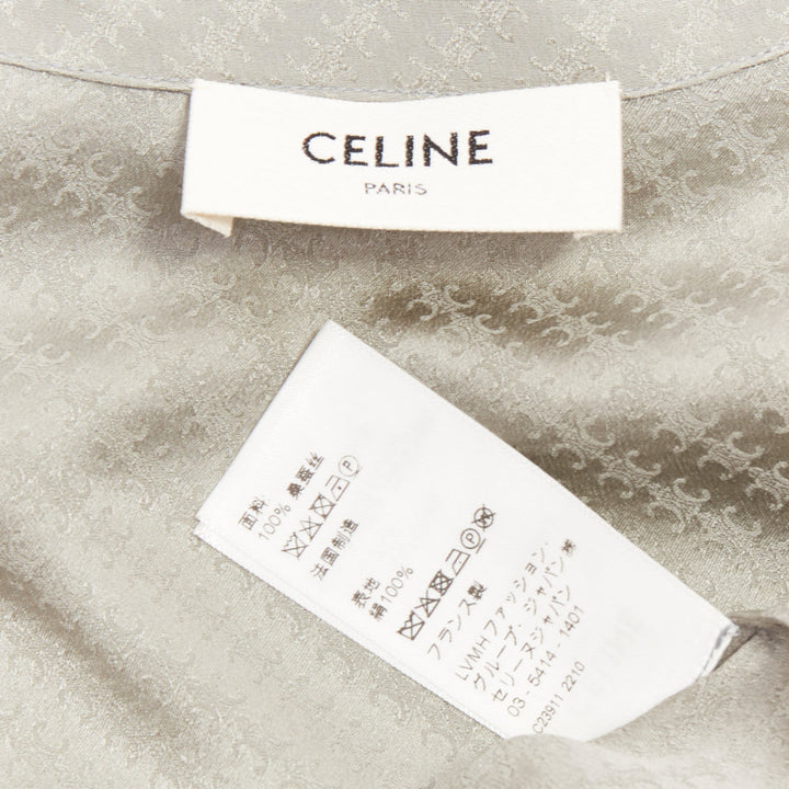 CELINE silk Triomphe Chain Jacquard embroidered logo crop blouse shirt FR36 S