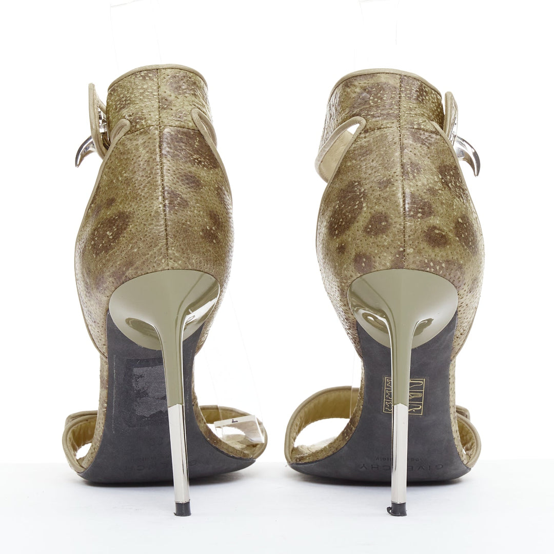 GIVENCHY 2012 Runway Shark Lock khaki textured leather turnlock sandals EU38
